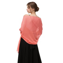 Baoqiya Women's Scarf Shawls and Wraps for Evening Dress Chiffon Shawl Soft Elegant Silky Pashmina Wedding Bridal Scarves(Coral, 79"×29")