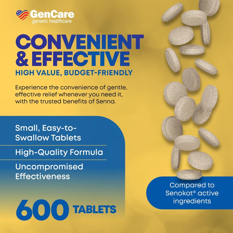 GenCare Senna Laxative 600 Tablets Senna 8.6mg Tablets with Natural