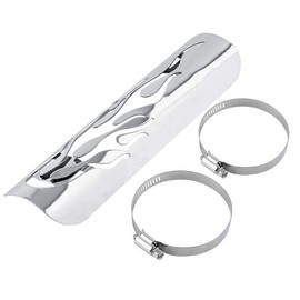 Motorcycle Exhaust Heat Shield, Universal Motorcycle Flame Exhaust Heat Shield Silencer Cover Protection Heat Insulation Heel Protection Staight Metal Heat Protection Plate Mounting Parts (Silver)