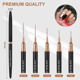 Artdone Metallic Nail Art Pens, Liner Brushes Set, 5PCS Black Color Nail Tools For Long Lines, Thin Details, Fine Drawing, Liner Brush UV Gel Polish Painting Nail Design Sizes 5/8/12/20/25mm