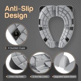 Baby Proof Me Essentials Toddler Toilet Seat Cover with Splash Guard, Upgraded Foldable Travel Potty Seat for Toddler with Storage Bag, Non-Slip Toilet Training Seat for Kids (Grey)