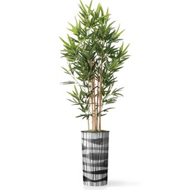 SIGNWIN Artificial Tree in Black and White Vertical Stripe Planter, Fake Bamboo Silk Tree for Indoor and Outdoor Home Decoration - 70" Overall Tall (Plant Pot Plus Tree)