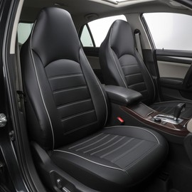 AUTOYOUTH PU Leather Bucket Seat Covers - High Back Front Seat Covers Anti-Slip Waterproof Universal Fit for Jeep/Toyota/SUVs/Vans/Trucks... (Black & Gray)