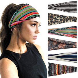 Boho Headbands for Women Fashion Wide Headband Yoga Workout Head Bands Hair Accessories Band 6 Pack-mix2