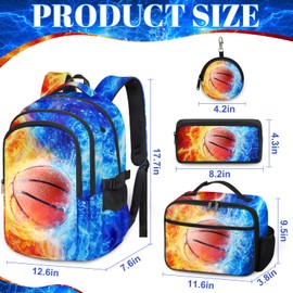 Labfen Basketball Backpack for Boys, Kids Basketball Backpack with Lunch Box Pencil Case and Coin Purse, School Bookbag for Student