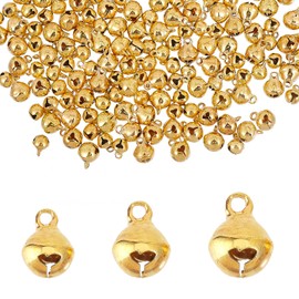 CHGCRAFT 240Pcs 3Sizes Mini Jingle Bell Brass Christmas Bell Charms for Bracelet Necklace DIY Craft Jewelry Making Christmas Festival Decor, Golden, 8-12mm
