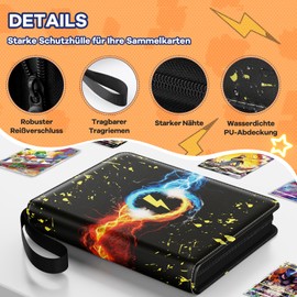 lanfrom Sammelalbum für Pokemon Karten, 400 Karten Sammelkarten Album 4 Taschen 50 Seiten, Wasserdicht PU Leder Reißverschluss Binder für Sammelkarten, Geschenk für kinder Jungen Mädchen