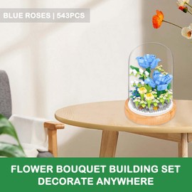 SYMIBRICK Blue Roses Flower Bouquet Building Set, 543PCS Mini Bricks Botanical Collection Building Blocks with Display Case, Artificial Plants and Flowers for Adults, Birthday Gift for Her