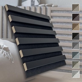 MARBET DESIGN Acoustic Panels Acoustic Squares 30 x 30 cm Wall Cladding Wood (1 Panel, Black - Matte Black) Slat Cladding Wooden Wall Natural