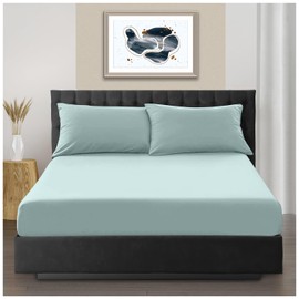 Microfiber Fitted Sheet | Elasticated, Breathable Microfibre King Size Fitted Sheets | Deep Pocket 10 inch (25 cm) Wrinkle Resistant Plain Duck Egg Bedding Bottom Sheet