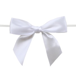 Mefuny 50 Pieces Twist Bow Satin Twist Tie Bows 3.6 Inch Bows for Wedding Crafts Wrapping Gift Decoration(White)