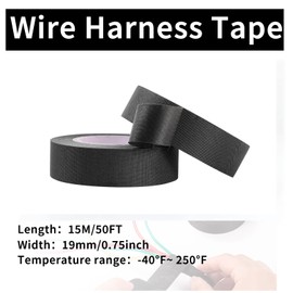 Flame Retardant Self-Adhesive Wire Harness Tape with Adhesive Backing, 2 Rolls High Friction Split-Loom Wrap for Automotive Engine Harness, Sound Deadening & Cable Management - Black, 3/4"x 50 Feet