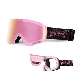 LECAGE Frameless Folding Ski Goggles for Glasses Wearers with Magnetic Snowboard Goggles Anti-fog Snow Goggles UV Protection Ski Goggles Mirrored for Men Women (Pink)