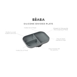 Beaba Silicone Suction Plates for Baby, Made with High Quality Silicone, Toddler Plates, Toddler Dishes, Silicone Baby Plates with Suction Bottom, Soft Unbreakable, Charcoal