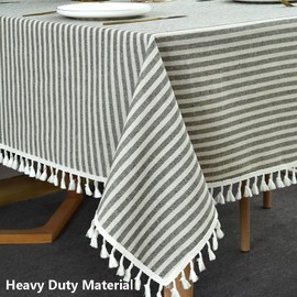 TruDelve Cotton Blend Tablecloth Square Green Striped Tablecloth with Tassels Boho Table Cloth Square Table Cover (Green,55"x 55",Square)