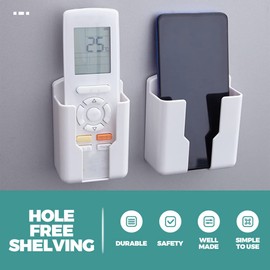 ULTECHNOVO 4pcs Remote Holder Wall Mount Punch Storage Organizer for Remote Controls Mobile Phones More Easy Installation Strong Traceless Sticker for Living Room Kitchen Bathroom