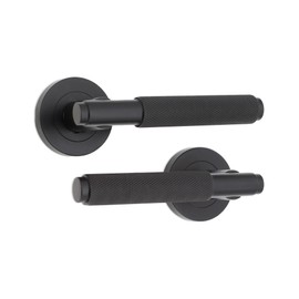 Infinity Decor Pair of Knurled Straight Lever Door Handles on Rose Set Interior Pull Door Handles for Internal and External Doors (Matt Black)