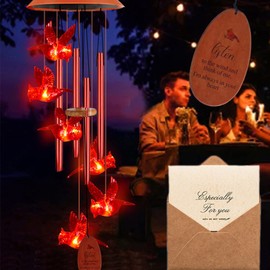 Cardinal Solar Wind Chimes Outdoor, Cardinal Bird Wind Chime Light with 4 Red Metal Tube, Music Wind Chimes Cardinal Gift for Women Mom Grandma, Birthday Gifts Memorial Gifts Sympathy Gifts