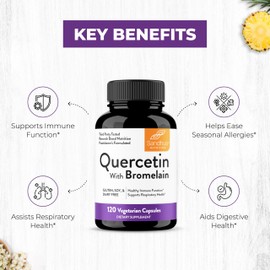 Sandhu's Quercetin with Bromelain Vegetarian Capsules Supplements 120 Count (Pack of 2) | Bioflavonoids for Immune Support & Respiratory Health, Seasonal Allergy Support | Quercitin for Men and Women