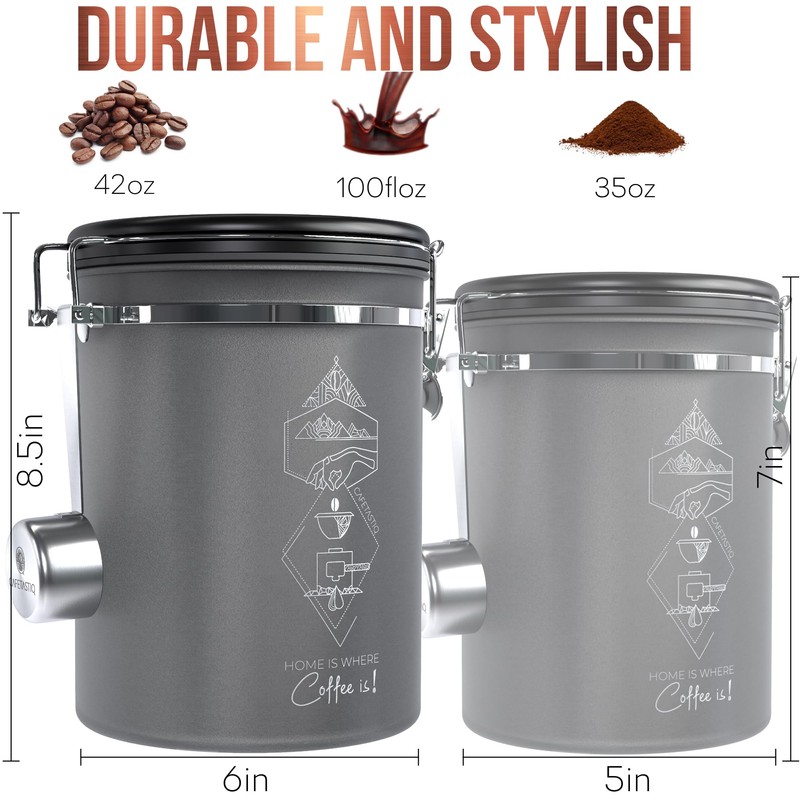 CafetastiQ Large Coffee Canister – Airtight Stainless Steel Storage Container