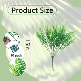 summer flower 10 Pack Fake Plants Boston Fern Artificial Greenery Plant Branches UV Resistant Faux Ferns for Outdoor Garden Wall Hanging Planter Front Porch Party Decor Home Bathroom Decorations