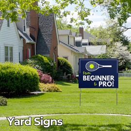From Beginner to Pro! Yard Sign by DC | 24"x18" Double Sided Tennis Garden Sign with 13” Metal Stakes | Outdoor Signs Waterproof for Lawn, Patio, Sidewalk & House | Set of 1 | Made in USA