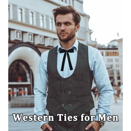 Luckyvestir Western Ties for Men colonel tie velvet Western tie mens string bow tie (black)