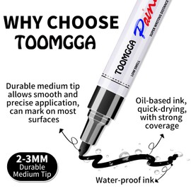 TOOMGGA White and Black Permanent Markers Paint Pens-2 Pack Oil Based Paint Markers, Medium Tip, Quick Drying Pens for Wood, Metal, Rock Painting, Mugs, Canvas, Clothes, Plastic Marking