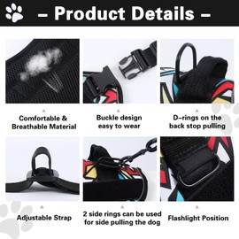 Belababy Service Dog Harness Medium, Assistance Emotional Support Dog in Training Harness No Pull with Safety Buckle, Reflective Adjustable Breathable Soft Dog Harness（Lightning）