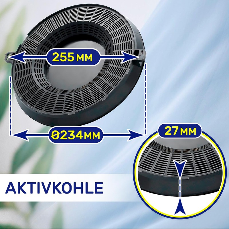 Aktivkohlefilter für Dunstabzugshaube 234 mm x 27 mm Mod 48