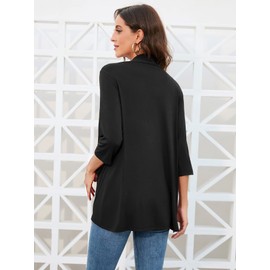 HIYIYEZI 3/4 Sleeve Cardigans for Women Easy to Wear Flowy Open Front Clothing with Side Pockets (Medium, Black)