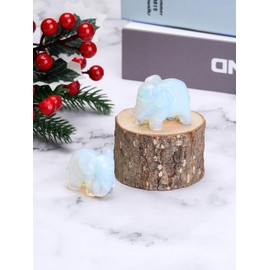 CrystalTears Opalite Crystal Elephant Figuine Carved Healing Crystals Gemstone Elephant Statue Ornament for Home Desk Decor Good Luck Elephant Gifts for Women Men Christmas 1.6”