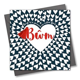 Claire Giles Welsh Language Valentine's St Dwynwen Card, WVTA011, You Make My Heart go Boom, Greeting Card Embellished with a Tassel