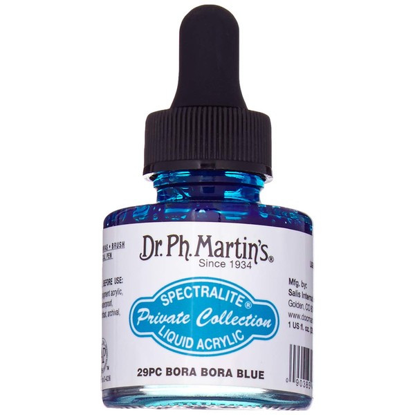 Dr. Ph. Martin's Spectralite Private Collection Liquid Acrylics (29PC) Arcylic Paint Bottle, 1.0 oz, Bora Bora Blue
