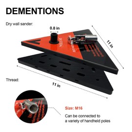 Triangular Drywall Sander 11 Inch with 9Pcs Hook and Loop Sandpaper,Pole Sander Head for Wall Polishing with Aluminum Alloy Rotating Hinge and Vacuum Collector Achieve a Dust-Free Working Environment
