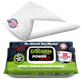 Crocodile Cloth PowerScrub - 80 Dual Surfaced Cloths, 10in X 15in. Large, Moist, Absorbent and Disposable Cleaning Cloths. Safe on Skin and Multiple Surfaces. (6500-080)