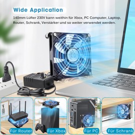 GDSTIME 140 mm Fan 12 V Fan 140 mm Cooling Fan, Double Ball Bearing, 140 mm Case Fan with 230 V AC Powered 4 V – 12 V Adjustable Fan Control for PSU Workplace, Cabinet, Amplifier Chassis