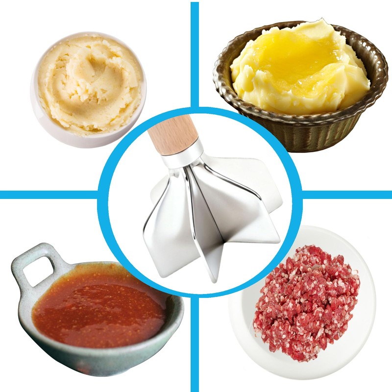 304 Stainless Steel Meat Chopper,6 Blade Ground Beef Masher with