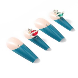 Brishow False Nails Short False Nails Pearl Rhinestone Press on Nails Ballerina Acrylic Sticks on Nails 24 Pieces for Women and Girls (b)