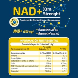 HEALTHADDICTION - NAD+ Xtra Strength – Suplemento Alimenticio con NAD+, Quercetina y Resveratrol – Sin Gluten, Sin Azúcar, Fórmula Natural – 60 Cápsul