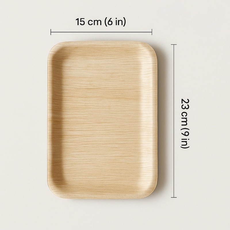 6x9 Inch Rectangular Areca Palm Leaf Plates – Compostable Disposable