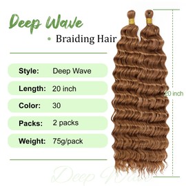 Eerya Long Curly Braiding Hair 20 Inch 2 Packs Deep Ocean Wave Crochet Hair for Black Women Deep Wave Braiding Hair for Boho Braids（20 inch, #30）
