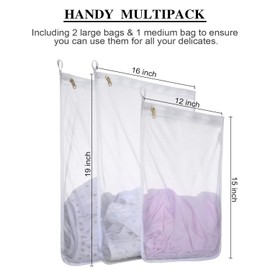 Reusable Mesh Laundry Bags, Delicates Garment Washing Bags for Travel/College, Durable Zipper Closure (2 Large 1 Medium)