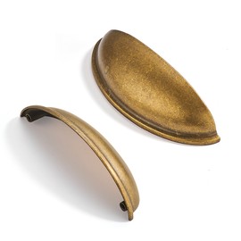 CABDM 10 Pack 4" Drawer Pulls Antique Brass Cabinet Cup Pulls Kitchen Hardware Cabinet Handles Drawer Handles Knobs 4 inch (102mm) Center to Center