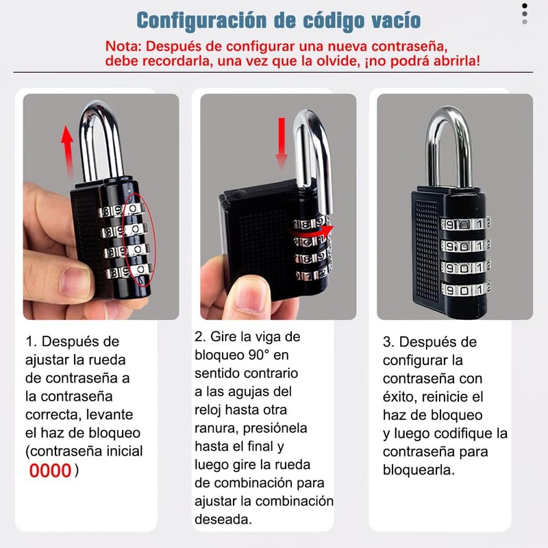 Candado de combinación 4 dígitos, 2 piezas negro y plata