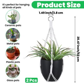 Wanmu Macrame Plant Hanger, 2 Pcs Boho Indoor Hanging Planter Basket, Decorative Braided Cotton Flower Pot Holder No Tassels with Metal Hook Rings for Indoor Outdoor Home Decor, Beige, 20 Inchs