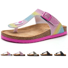 Torotto Toe Separator Children's Flip Flops with Cork Mules Girls Boys Slippers Straps Adjustable Buckle Non-Slip Slippers for Indoor and Outdoor Use, Colourful glitter, 35 UK