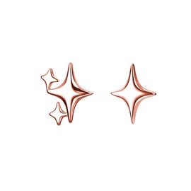 SLUYNZ 925 Sterling Silver Star Earrings Studs for Women Teen Girls Dainty Post Studs Earrings Asymmetric Earrings (C-Rose Gold Plated)
