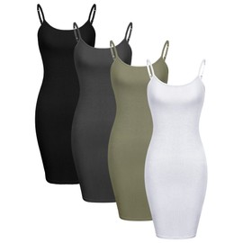 4 Pcs Women's Basic Solid Slip Dress Spaghetti Strap Cami Women Layering Camisole Adjustable Long Tank Top (Vivid Colors, M)