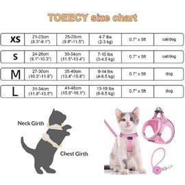 TOEECY Dog Harness, Anti-Pull Harness, Escape Proof, Adjustable, Soft, Padded Cat Harness with Lead, Air Mesh, Breathable Chest Harness for Dogs, Cats (Pink-XS)
